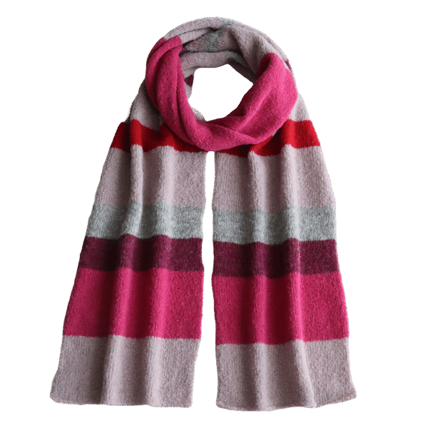 Unisex Scarf, Soft long scarf alpaca brushed, with five color striped pattern