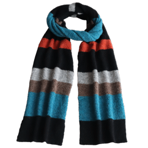 Unisex Scarf, Soft long scarf alpaca brushed, with five color striped pattern
