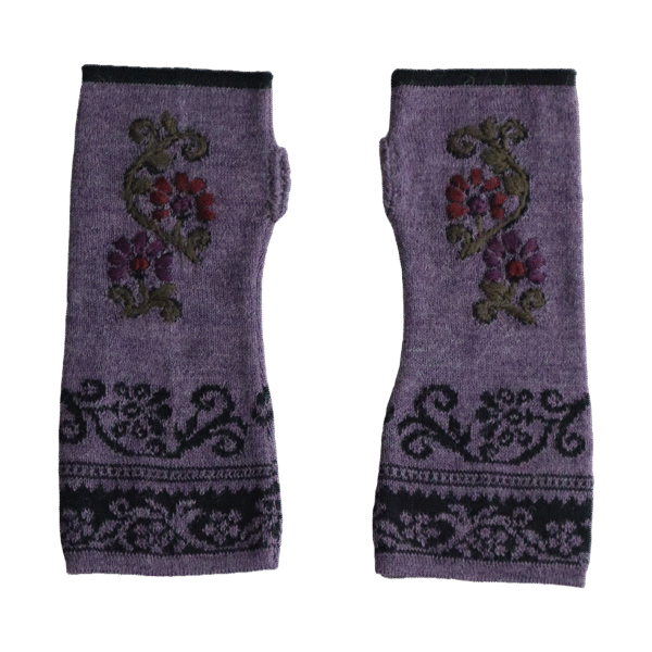 pflknitwear.com Women gloves, Wrist warmers fine jacquard knitted with hand embroidered flower details.