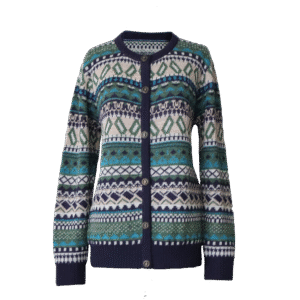 PFL knitwear Peru Women's alpaca cardigan jacquard knitted with classic Norwegian pattern.
