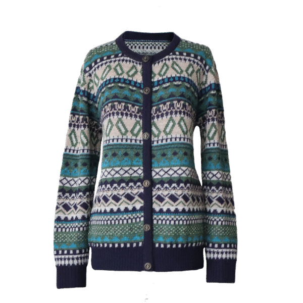 PFL knitwear Peru Women's alpaca cardigan jacquard knitted with classic Norwegian pattern.