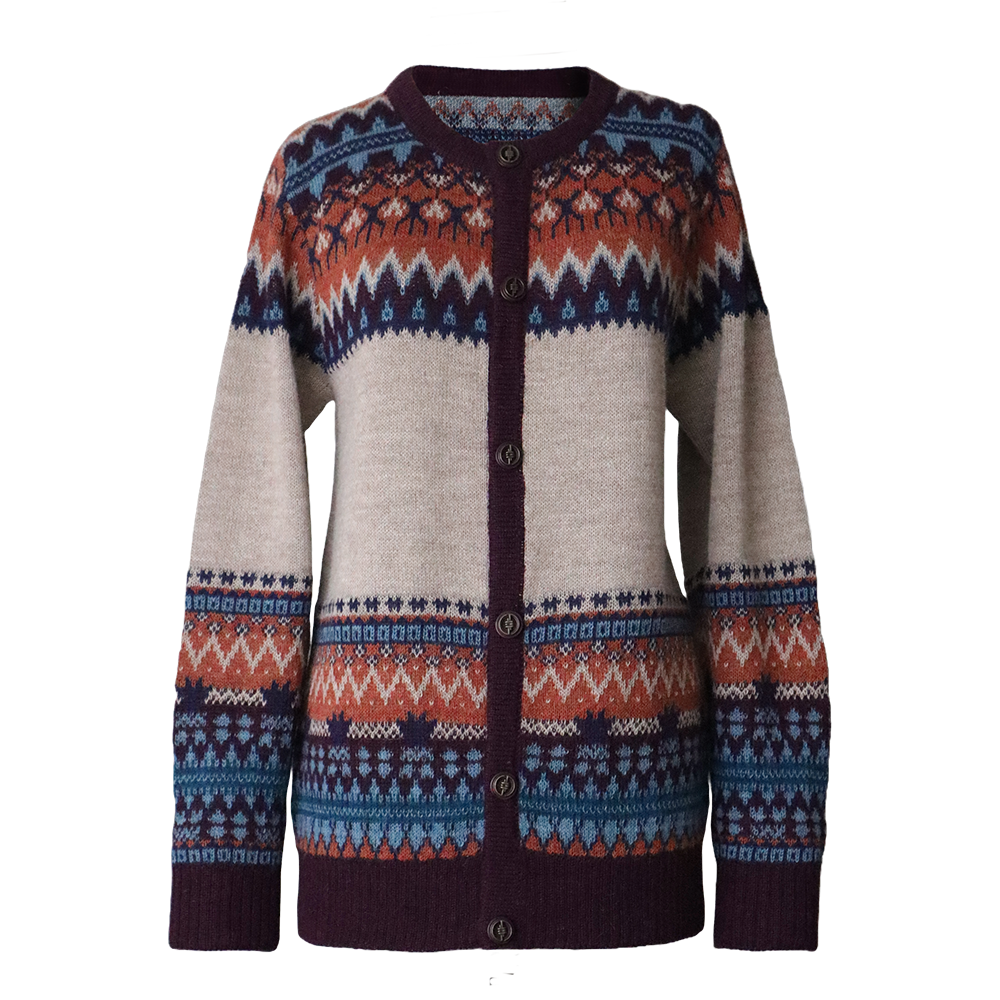 PFL knitwear Women's alpaca cardigan with classic Norwegian pattern, jacquard knitted PFL knitwear Women's alpaca cardigan with classic Norwegian pattern, jacquard knitted