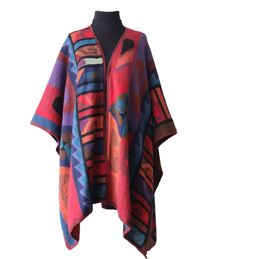 Alpaca Ruana Wrap with Colorful Intarsia Pattern | Handmade Peruvian Winter wrap | Luxurious Alpaca, Warm and Elegant Made in Peru by PFL knitwear Alpaca Ruana Wrap with Colorful Intarsia Pattern | Handmade Peruvian Winter wrap | Luxurious Alpaca, Warm and Elegant Made in Peru by PFL knitwear