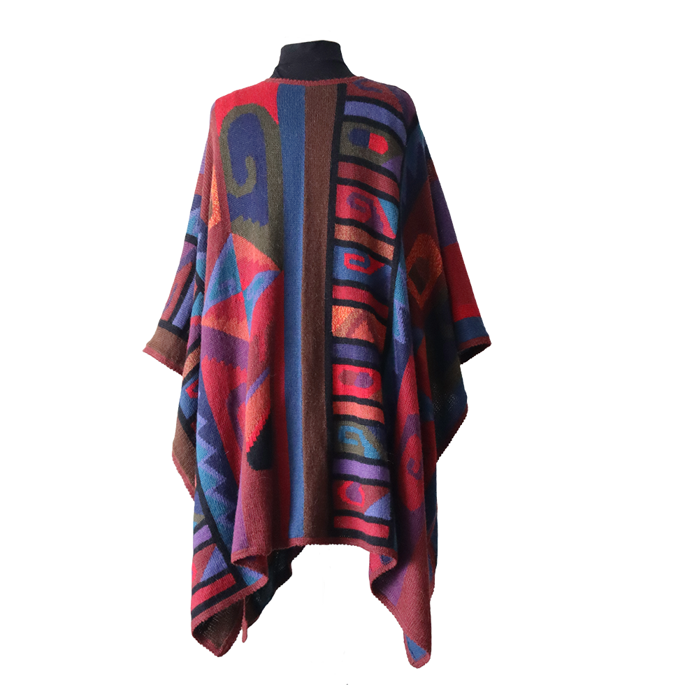 Alpaca Ruana Wrap with Colorful Intarsia Pattern | Handmade Peruvian Winter wrap | Luxurious Alpaca, Warm and Elegant Made in Peru by PFL knitwear Alpaca Ruana Wrap with Colorful Intarsia Pattern | Handmade Peruvian Winter wrap | Luxurious Alpaca, Warm and Elegant Made in Peru by PFL knitwear