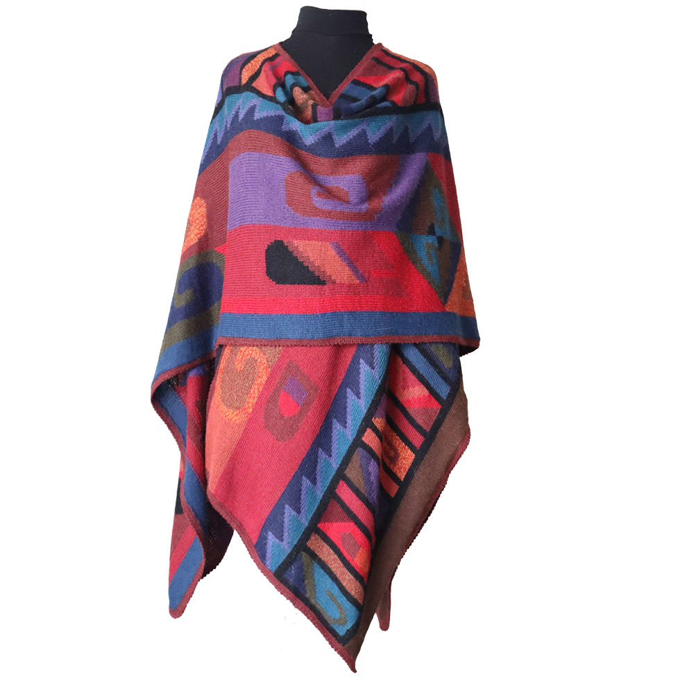 Alpaca Ruana Wrap with Colorful Intarsia Pattern | Handmade Peruvian Winter wrap | Luxurious Alpaca, Warm and Elegant Made in Peru by PFL knitwear Alpaca Ruana Wrap with Colorful Intarsia Pattern | Handmade Peruvian Winter wrap | Luxurious Alpaca, Warm and Elegant Made in Peru by PFL knitwear
