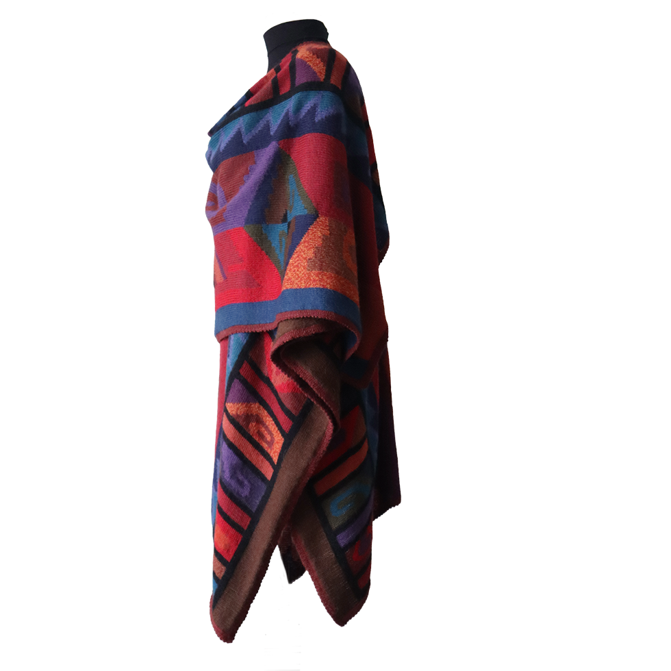 Alpaca Ruana Wrap with Colorful Intarsia Pattern | Handmade Peruvian Winter wrap | Luxurious Alpaca, Warm and Elegant Made in Peru by PFL knitwear Alpaca Ruana Wrap with Colorful Intarsia Pattern | Handmade Peruvian Winter wrap | Luxurious Alpaca, Warm and Elegant Made in Peru by PFL knitwear