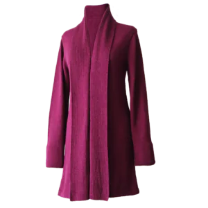 Shawl collar cardigan Royal Alpaca 100%, fine knitted lightweight, color Plum