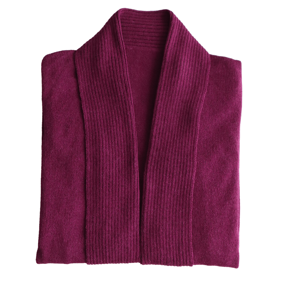 Shawl collar cardigan Royal Alpaca 100%, fine knitted lightweight, color Plum