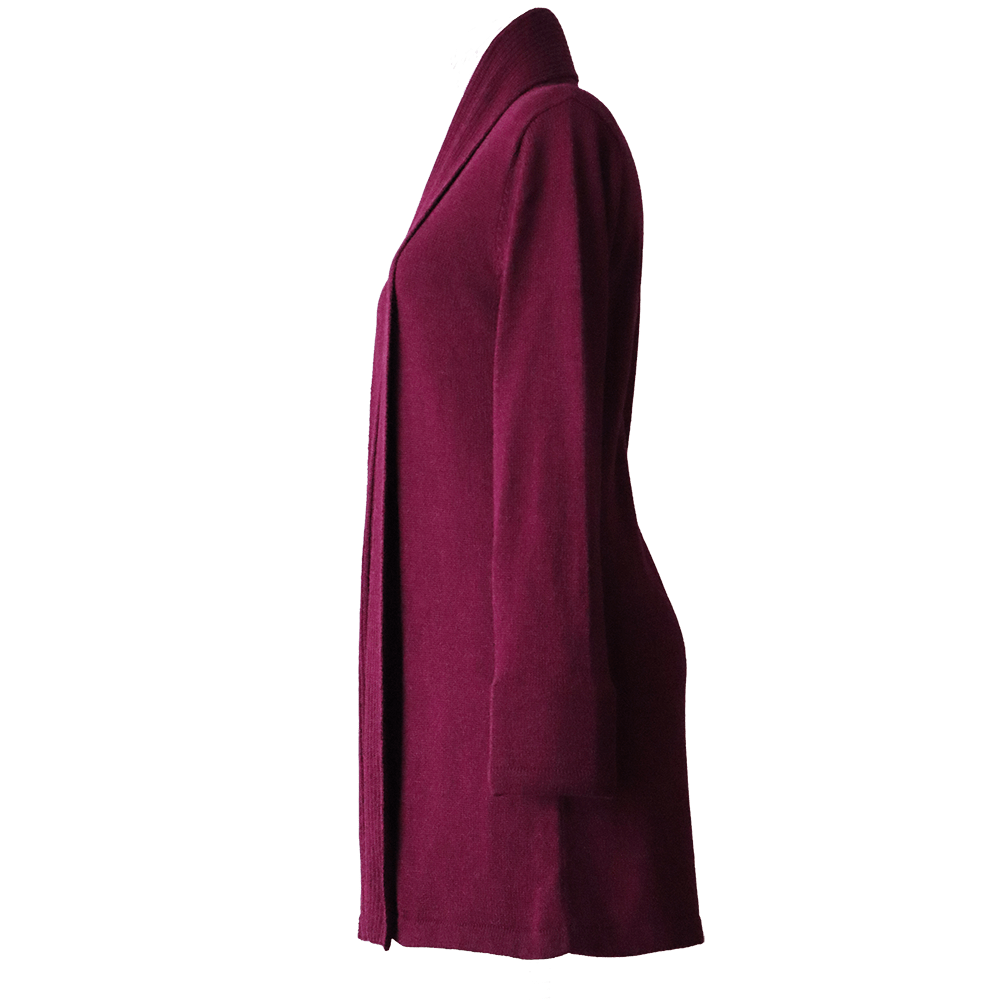 Shawl collar cardigan Royal Alpaca 100%, fine knitted lightweight, color Plum