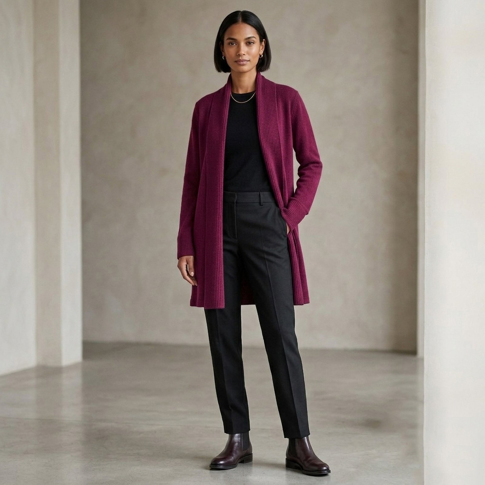 Shawl collar cardigan Royal Alpaca 100%, fine knitted lightweight, color Plum