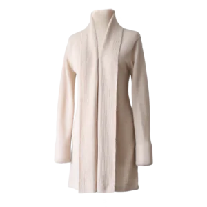 Shawl collar cardigan Baby Alpaca 100%, fine knitted lightweight, color beige Made in Peru by PFL knitwear