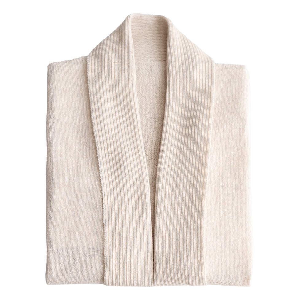 Shawl collar cardigan Baby Alpaca 100%, fine knitted lightweight, color beige Made in Peru by PFL knitwear