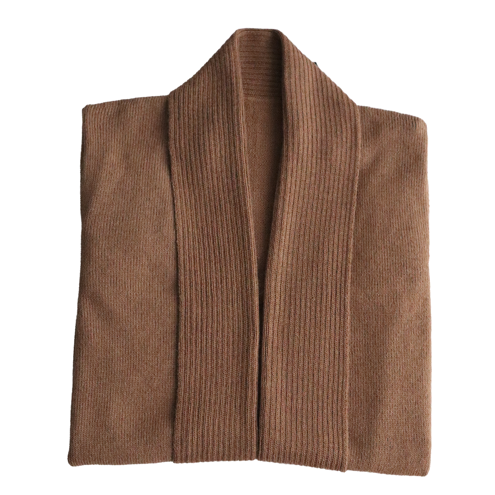 Shawl collar cardigan Royal Alpaca 100%, fine knitted lightweight, color Camel made in Peru by PFL knitwear
