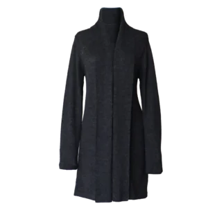 Shawl collar cardigan Baby Alpaca 100%, fine knitted lightweight, color charcoal gray Made in Peru by PFL knitwear