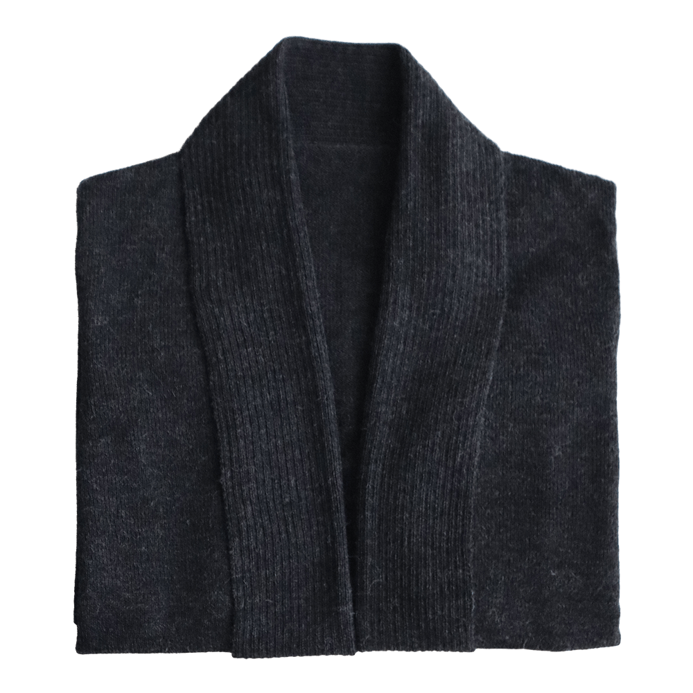 Shawl collar cardigan Baby Alpaca 100%, fine knitted lightweight, color charcoal gray Made in Peru by PFL knitwear