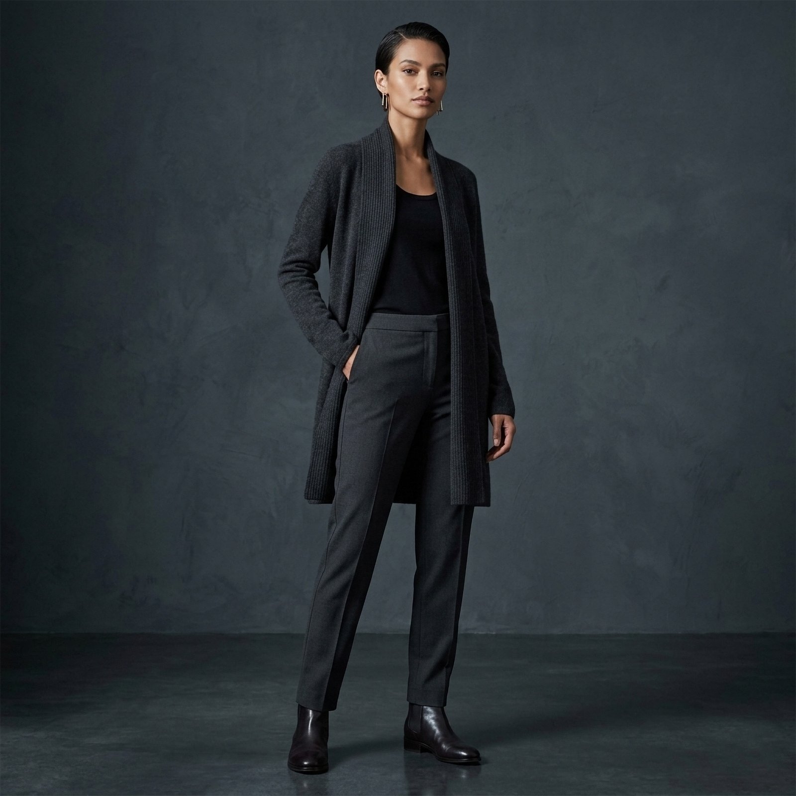 Shawl collar cardigan Baby Alpaca 100%, fine knitted lightweight, color charcoal gray Made in Peru by PFL knitwear