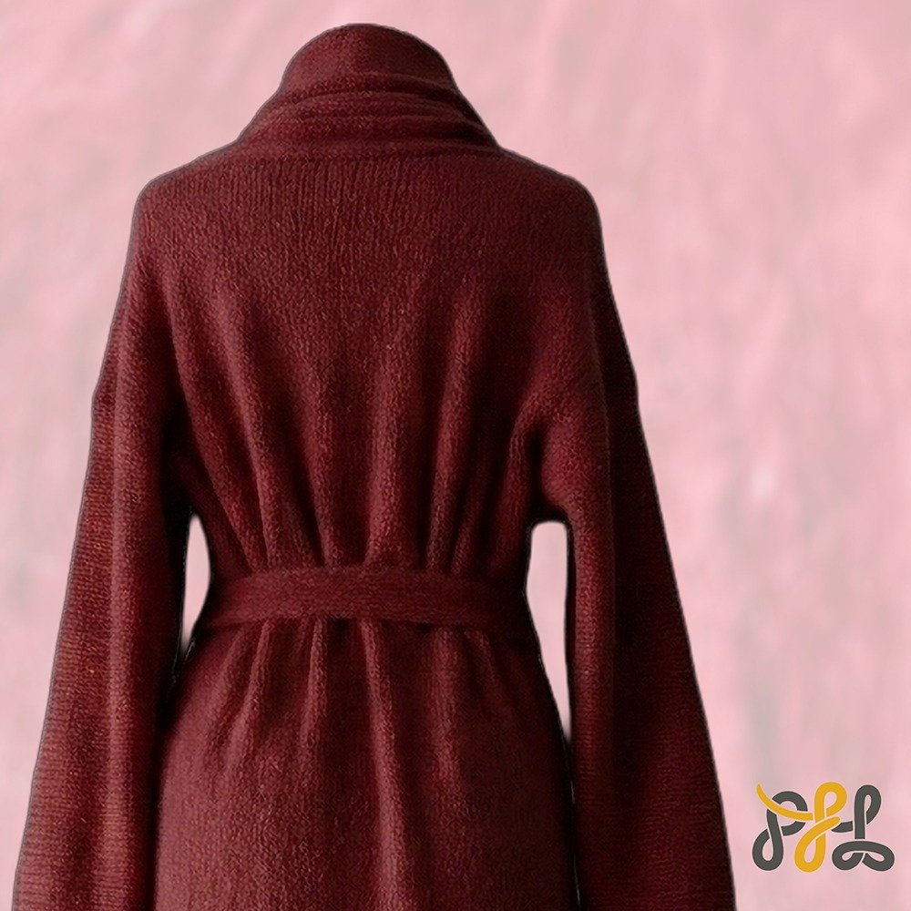 Cardigan Coat Suri Alpaca Oversized Shawl Collar Hand Knitted color scarlet red. Made in Peru by PFL knitwear