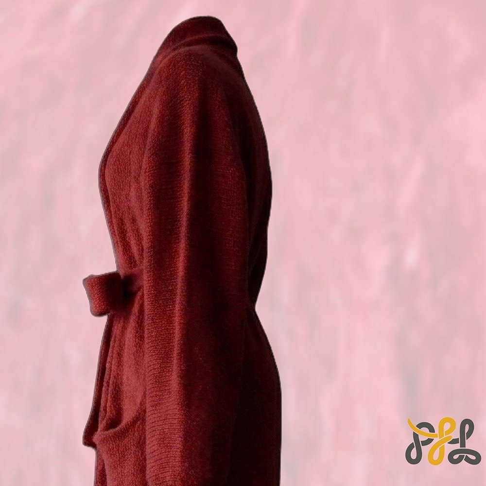 Cardigan Coat Suri Alpaca Oversized Shawl Collar Hand Knitted color scarlet red. Made in Peru by PFL knitwear