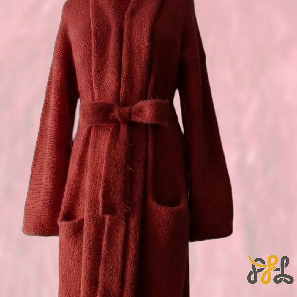 Cardigan Coat Suri Alpaca Oversized Shawl Collar Hand Knitted color scarlet red. Made in Peru by PFL knitwear Cardigan Coat Suri Alpaca Oversized Shawl Collar Hand Knitted color scarlet red. Made in Peru by PFL knitwear
