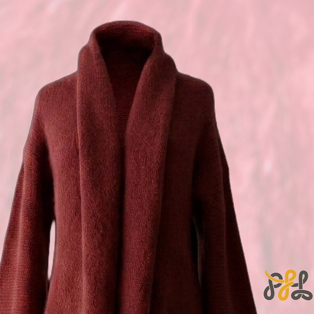 Cardigan Coat Suri Alpaca Oversized Shawl Collar Hand Knitted color scarlet red. Made in Peru by PFL knitwear