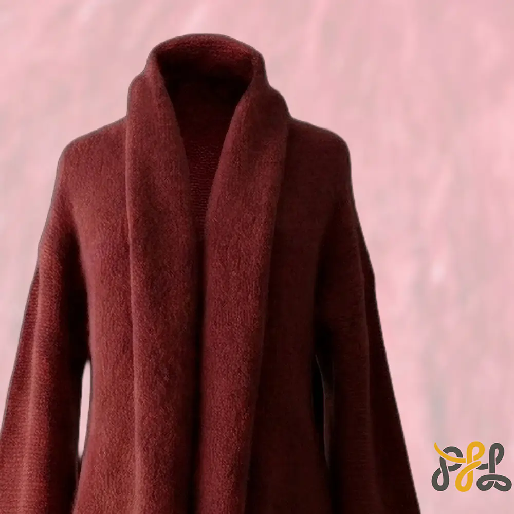 Cardigan Coat Suri Alpaca Oversized Shawl Collar Hand Knitted color scarlet red. Made in Peru by PFL knitwear Cardigan Coat Suri Alpaca Oversized Shawl Collar Hand Knitted color scarlet red. Made in Peru by PFL knitwear