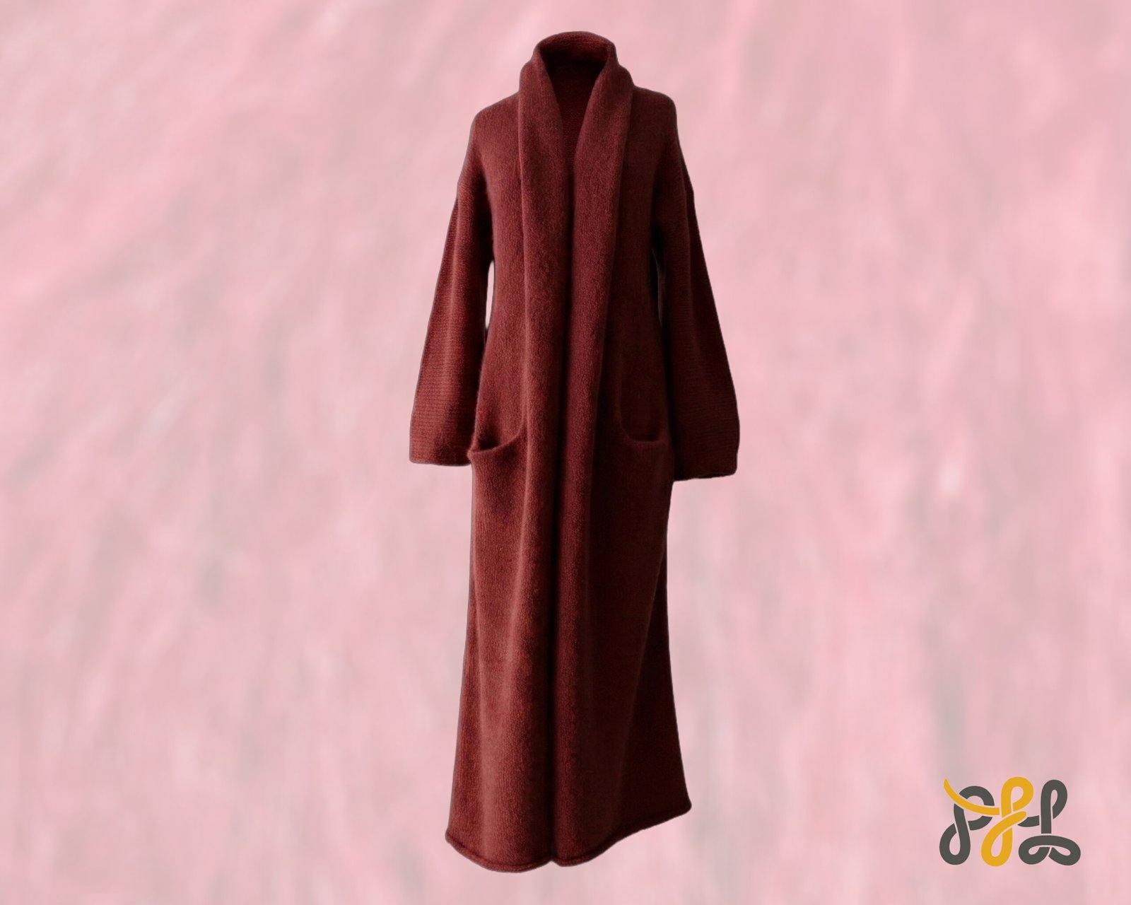 Cardigan Coat Suri Alpaca Oversized Shawl Collar Hand Knitted color scarlet red. Made in Peru by PFL knitwear