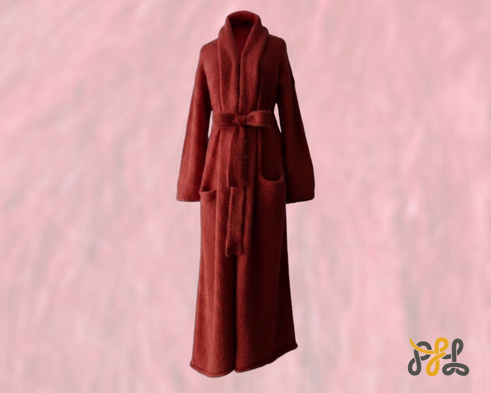 Cardigan Coat Suri Alpaca Oversized Shawl Collar Hand Knitted color scarlet red. Made in Peru by PFL knitwear