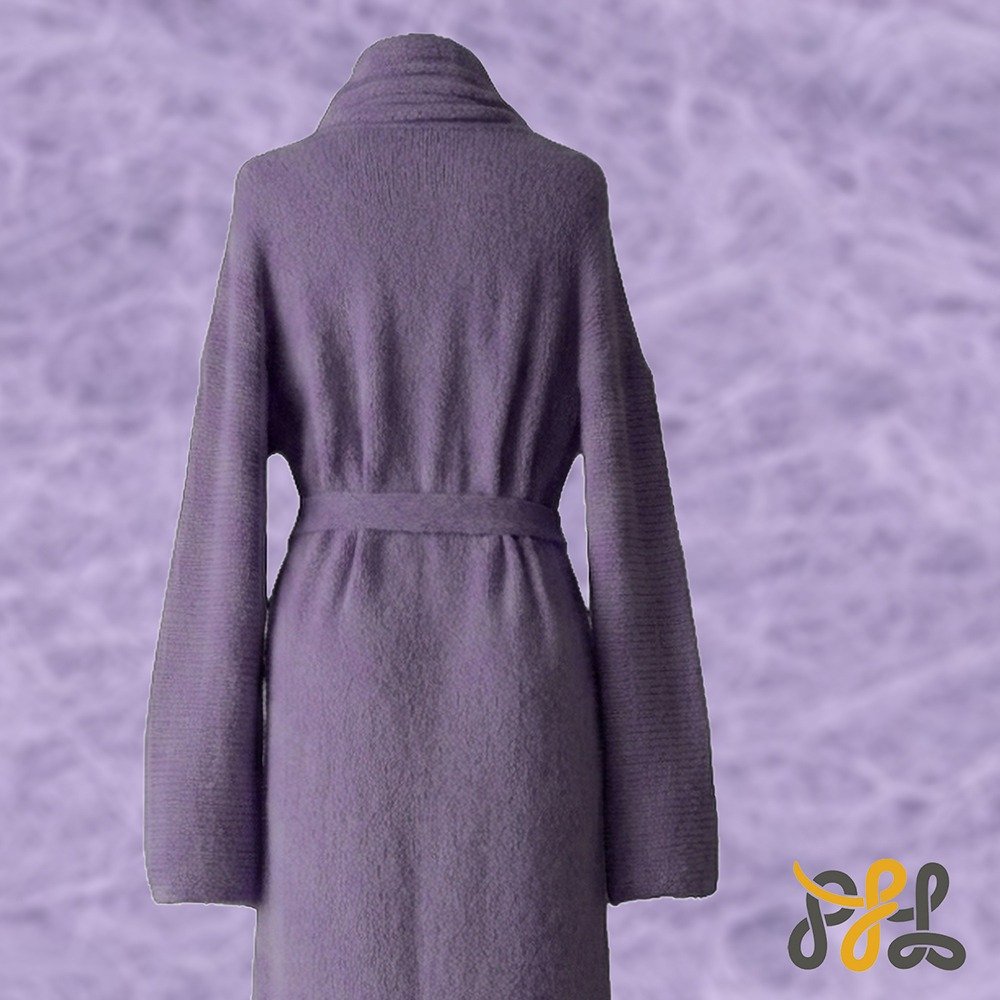 Cardigan Coat Suri Alpaca Oversized Shawl Collar Hand Knitted color Lilac. Made in Peru by PFL knitwear