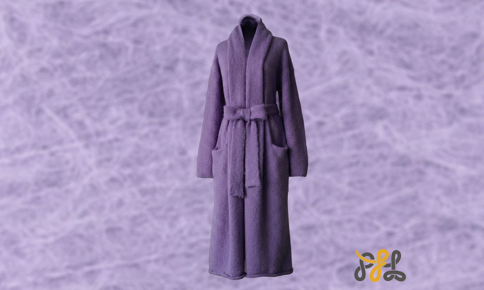 Cardigan Coat Suri Alpaca Oversized Shawl Collar Hand Knitted color Lilac. Made in Peru by PFL knitwear