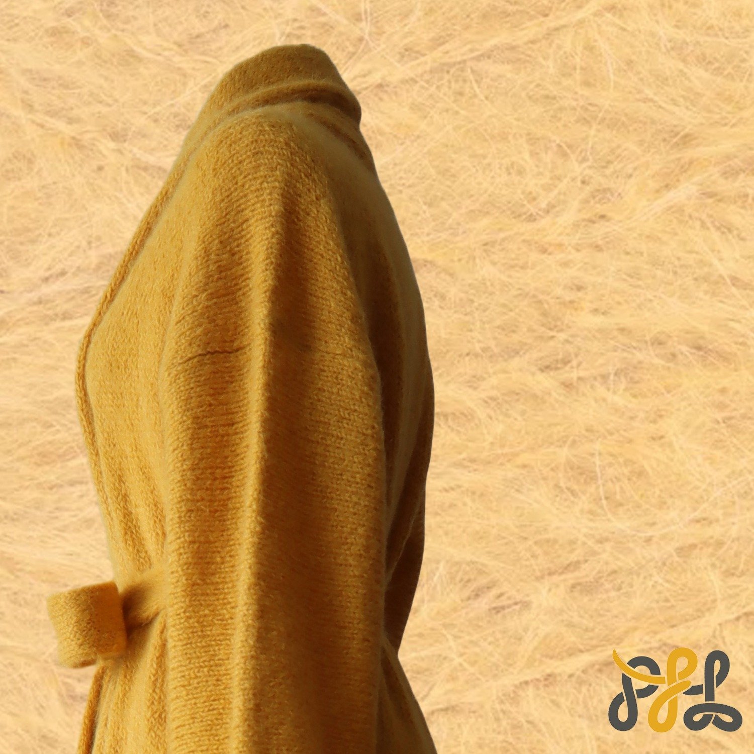Cardigan Coat Suri Alpaca Oversized Shawl Collar Hand Knitted color Yellow. Made in Peru by PFL knitwear