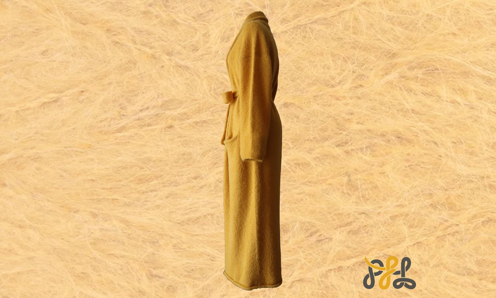 Cardigan Coat Suri Alpaca Oversized Shawl Collar Hand Knitted color Yellow. Made in Peru by PFL knitwear