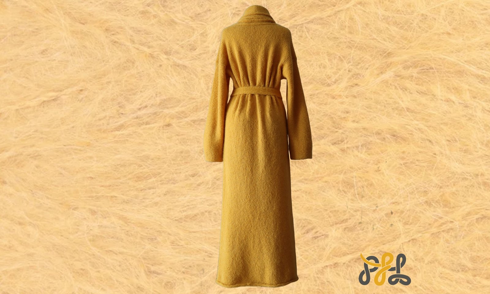 Cardigan Coat Suri Alpaca Oversized Shawl Collar Hand Knitted color Yellow. Made in Peru by PFL knitwear