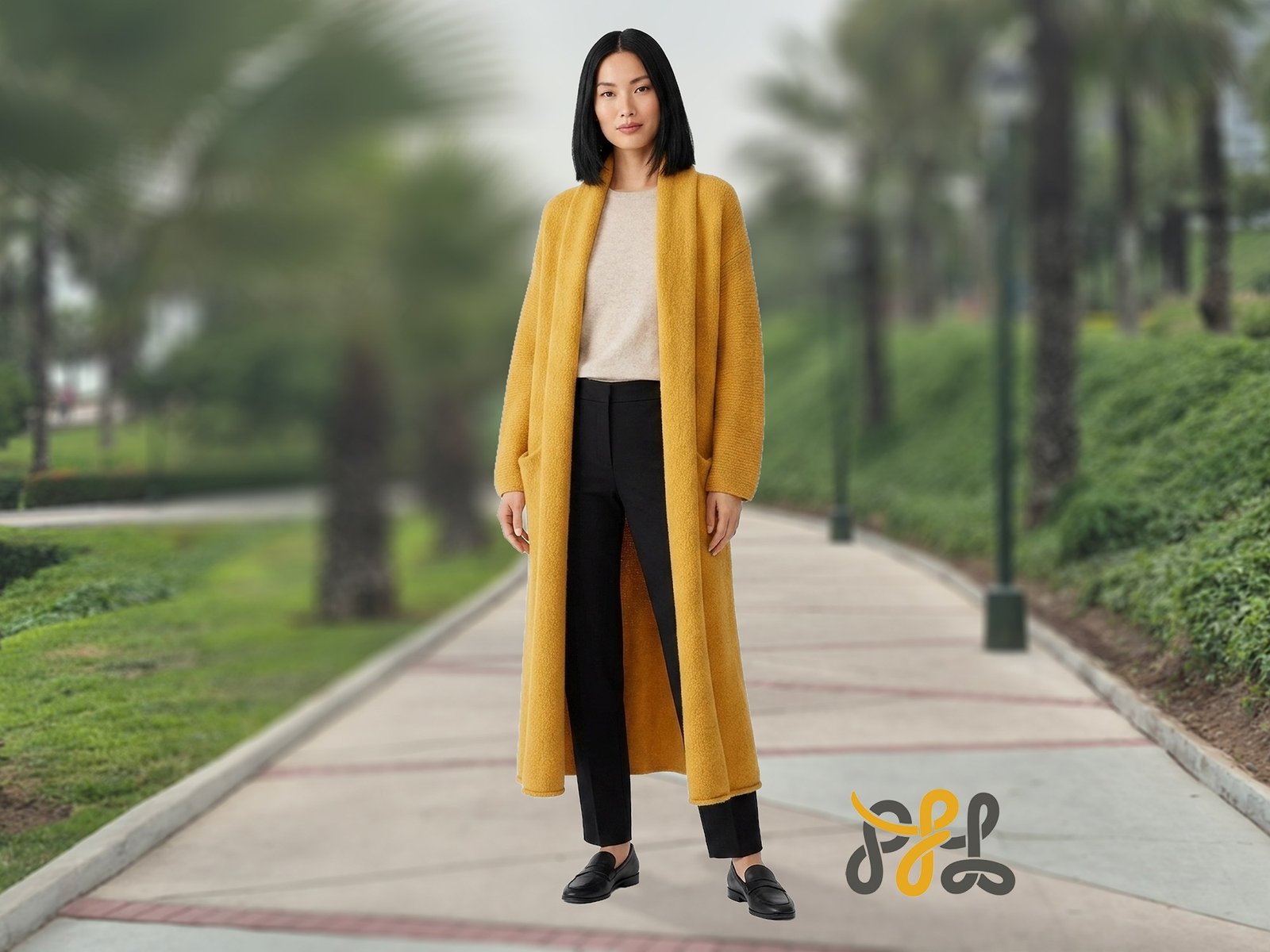 Cardigan Coat Suri Alpaca Oversized Shawl Collar Hand Knitted color Yellow. Made in Peru by PFL knitwear