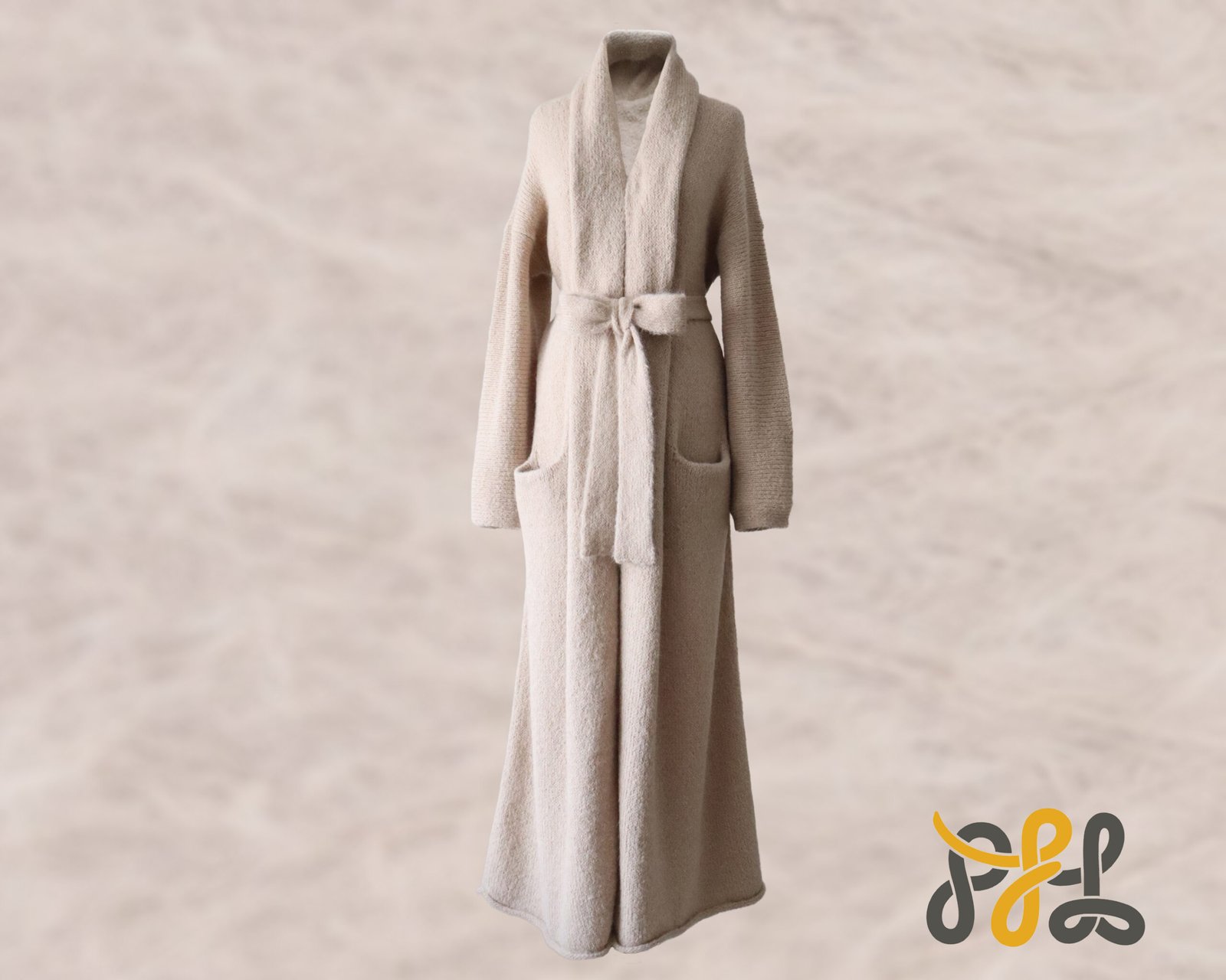 Cardigan Coat Suri Alpaca Oversized Shawl Collar Hand Knitted color beige. Made in Peru by PFL knitwear.