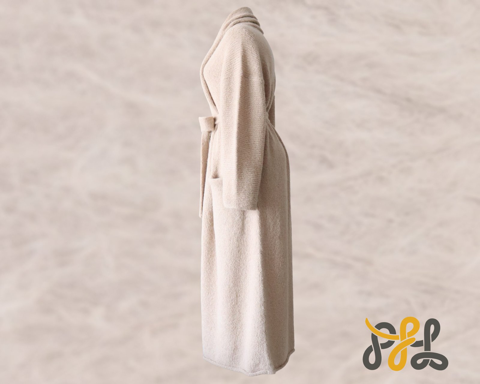 Cardigan Coat Suri Alpaca Oversized Shawl Collar Hand Knitted color beige. Made in Peru by PFL knitwear.