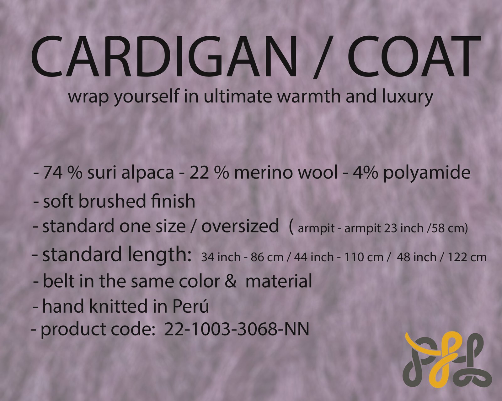 Cardigan Coat Suri Alpaca Oversized Shawl Collar Hand Knitted color Plum Made in Peru by PFL knitwear.