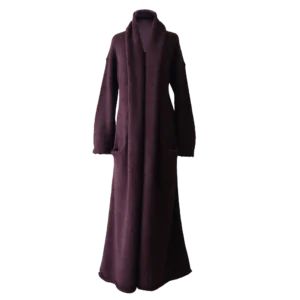 Cardigan Coat Suri Alpaca Oversized Shawl Collar Hand Knitted color Plum Made in Peru by PFL knitwear.