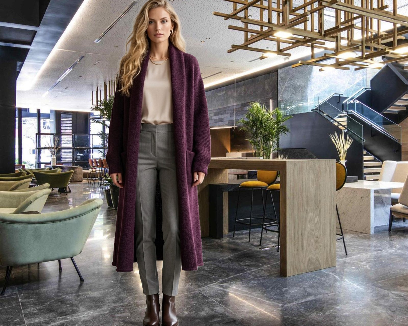 Cardigan Coat Suri Alpaca Oversized Shawl Collar Hand Knitted color Plum Made in Peru by PFL knitwear.