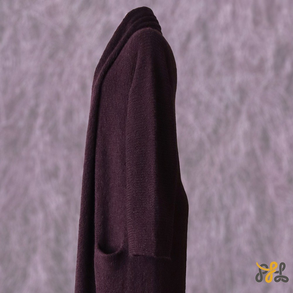 Cardigan Coat Suri Alpaca Oversized Shawl Collar Hand Knitted color Plum Made in Peru by PFL knitwear.