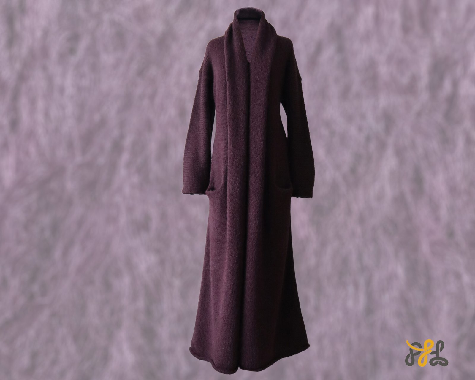 Cardigan Coat Suri Alpaca Oversized Shawl Collar Hand Knitted color Plum Made in Peru by PFL knitwear.