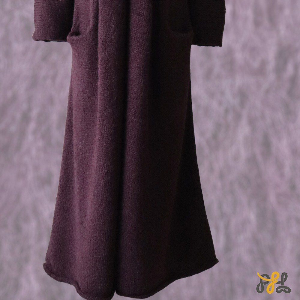 Cardigan Coat Suri Alpaca Oversized Shawl Collar Hand Knitted color Plum Made in Peru by PFL knitwear.