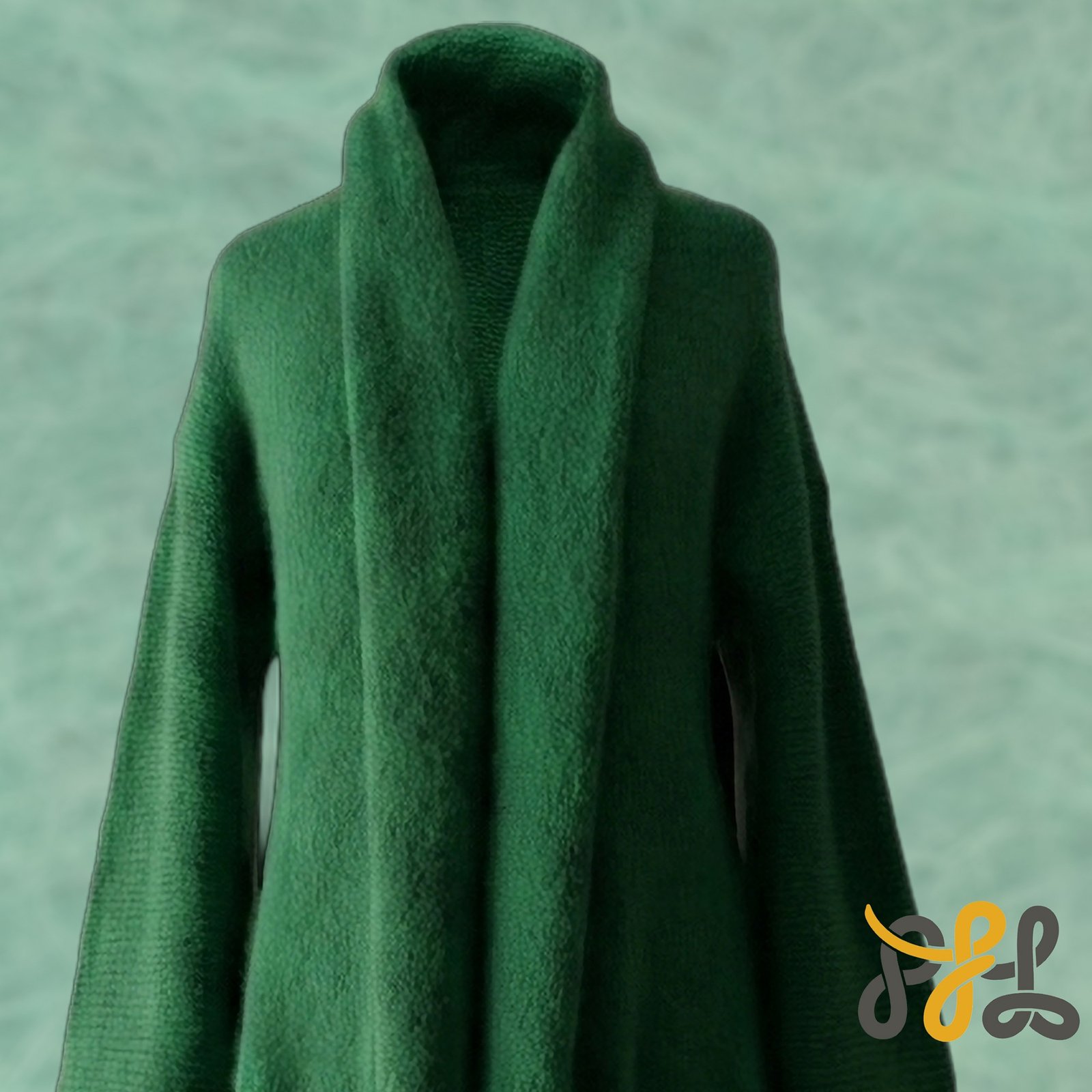 Cardigan Coat Suri Alpaca Oversized Shawl Collar Hand Knitted color Green. Made in Peru by PFL knitwear