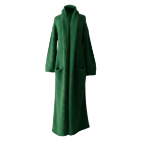 Cardigan Coat Suri Alpaca Oversized Shawl Collar Hand Knitted color Green. Made in Peru by PFL knitwear