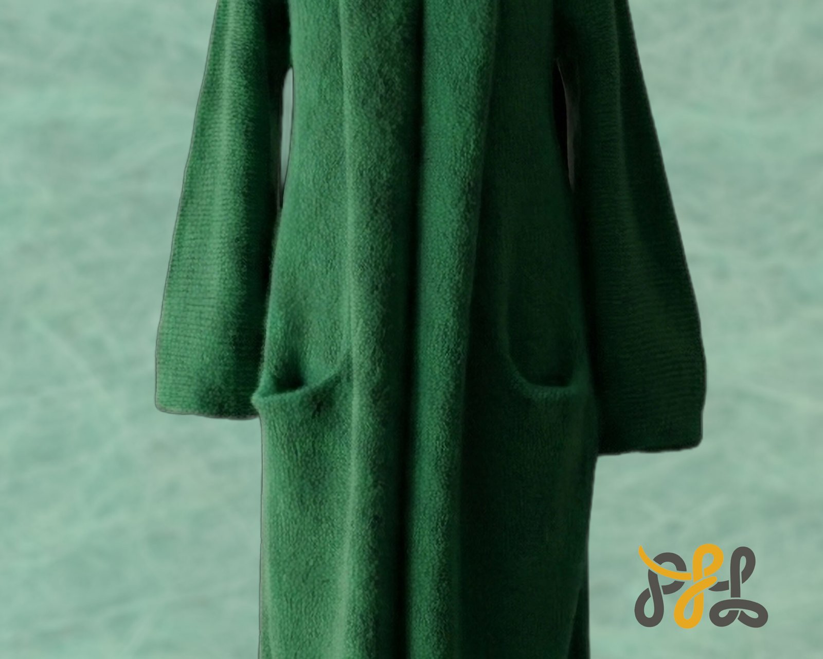 Cardigan Coat Suri Alpaca Oversized Shawl Collar Hand Knitted color Green. Made in Peru by PFL knitwear