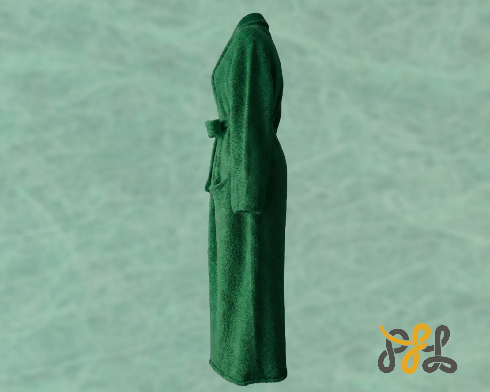 Cardigan Coat Suri Alpaca Oversized Shawl Collar Hand Knitted color Green. Made in Peru by PFL knitwear