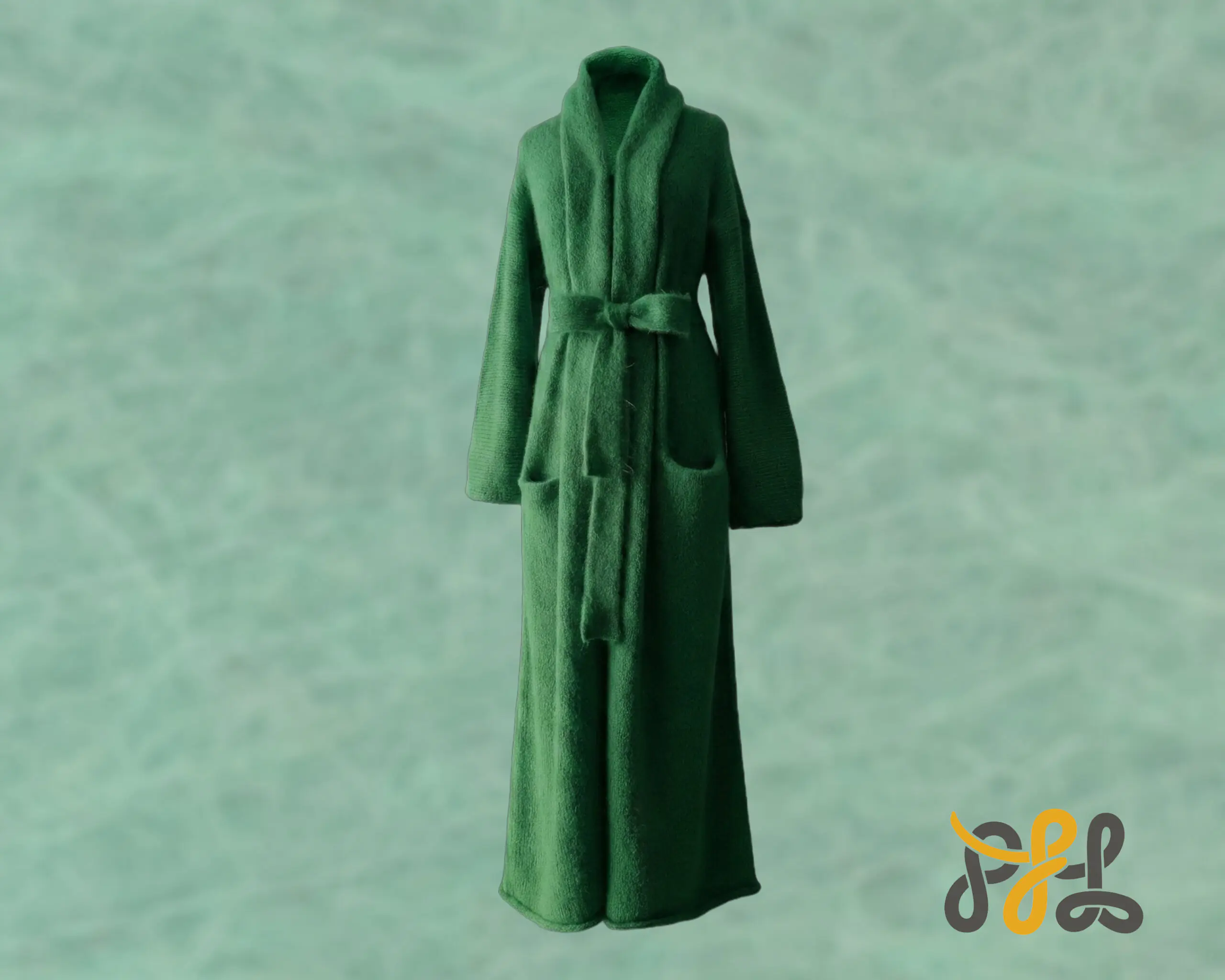 Cardigan Coat Suri Alpaca Oversized Shawl Collar Hand Knitted color Green. Made in Peru by PFL knitwear Cardigan Coat Suri Alpaca Oversized Shawl Collar Hand Knitted color Green. Made in Peru by PFL knitwear
