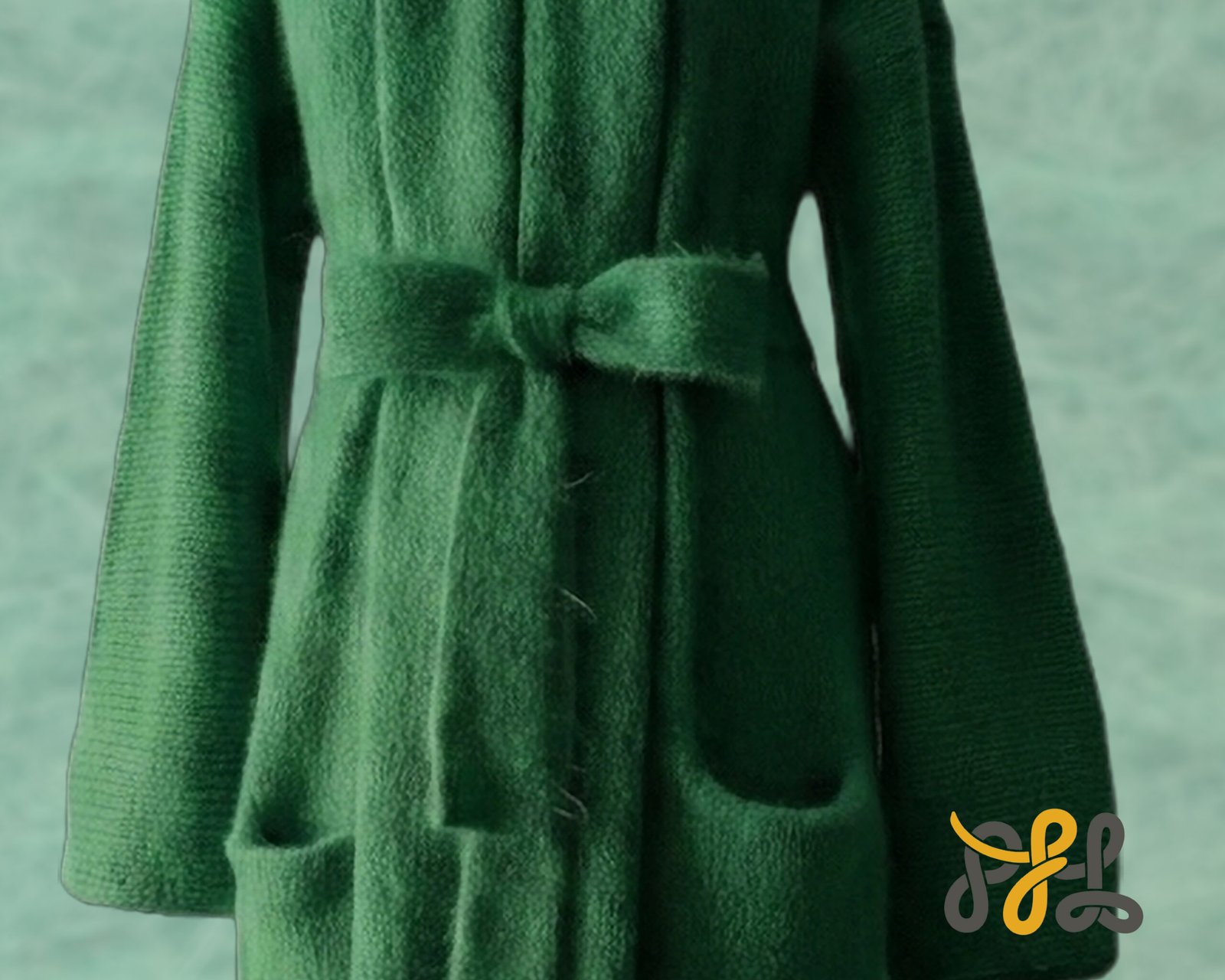 Cardigan Coat Suri Alpaca Oversized Shawl Collar Hand Knitted color Green. Made in Peru by PFL knitwear