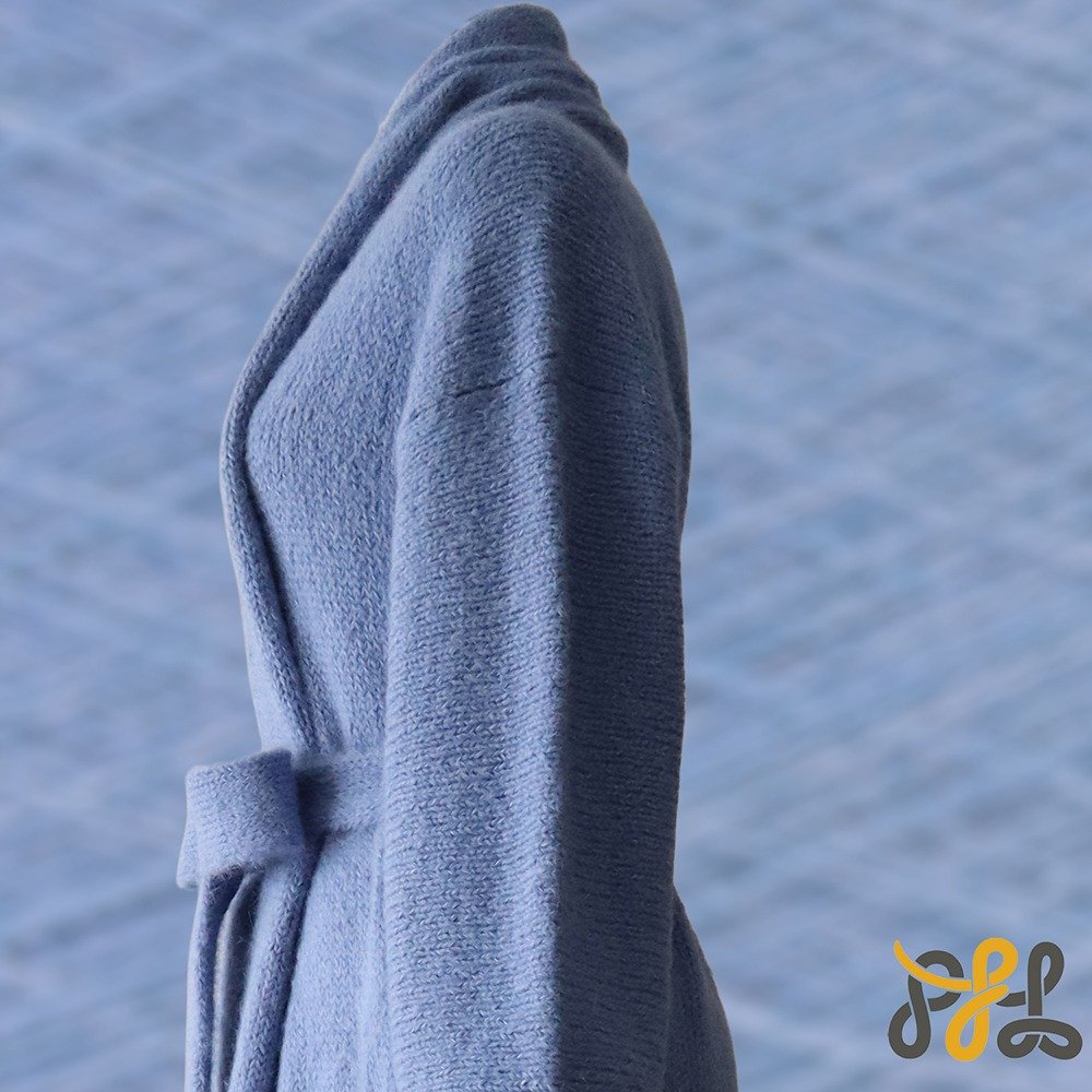 Cardigan Coat Suri Alpaca Oversized Shawl Collar Hand Knitted color sky blue. Made in Peru by PFL knitwear