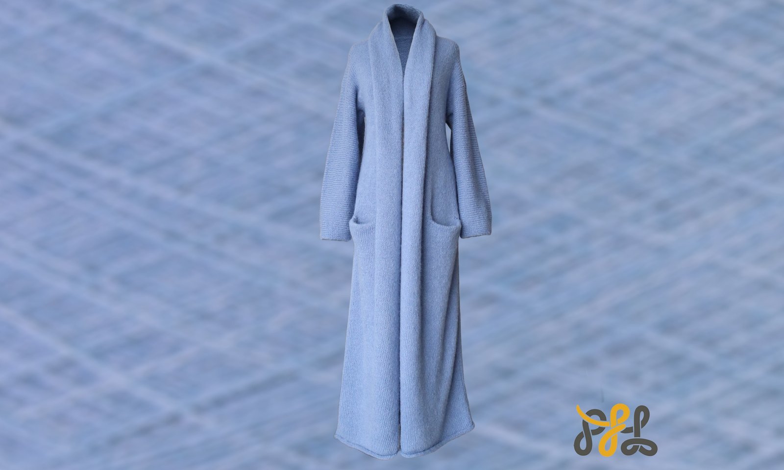 Cardigan Coat Suri Alpaca Oversized Shawl Collar Hand Knitted color sky blue. Made in Peru by PFL knitwear