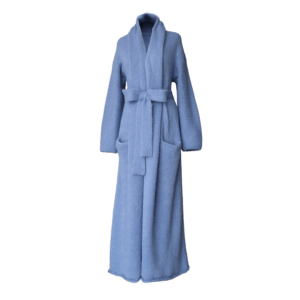 Cardigan Coat Suri Alpaca Oversized Shawl Collar Hand Knitted color sky blue. Made in Peru by PFL knitwear